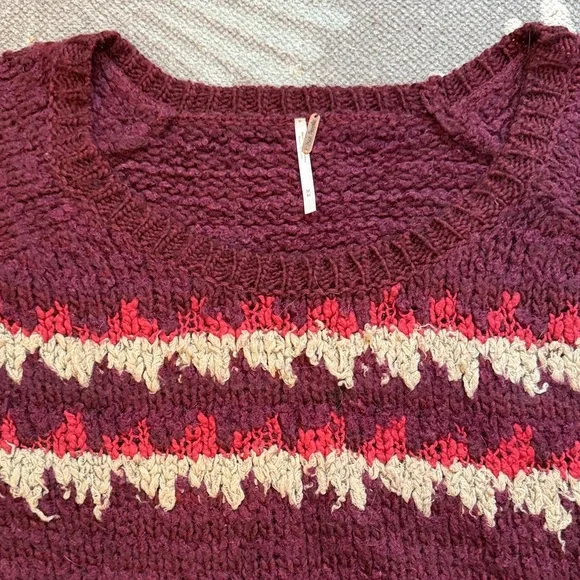 Free People Maroon and Gray Fair Isle Patterned Sweater - Picture 8 of 9